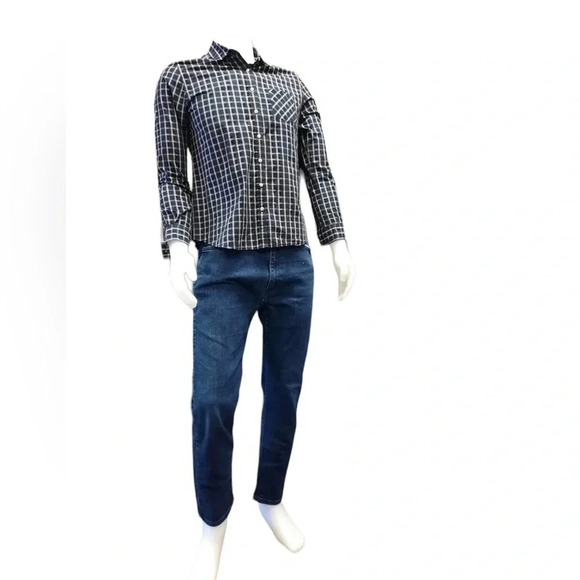 Roots Black White Plaid Long Sleeve Button Down Shirt Size Large - Picture 2 of 13